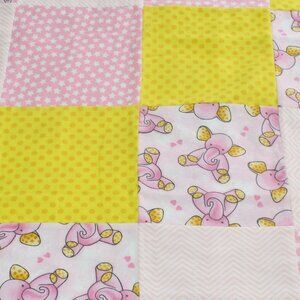 COPY - Homemade pink baby elephant zig zag strars yellow dots receiving blanket.